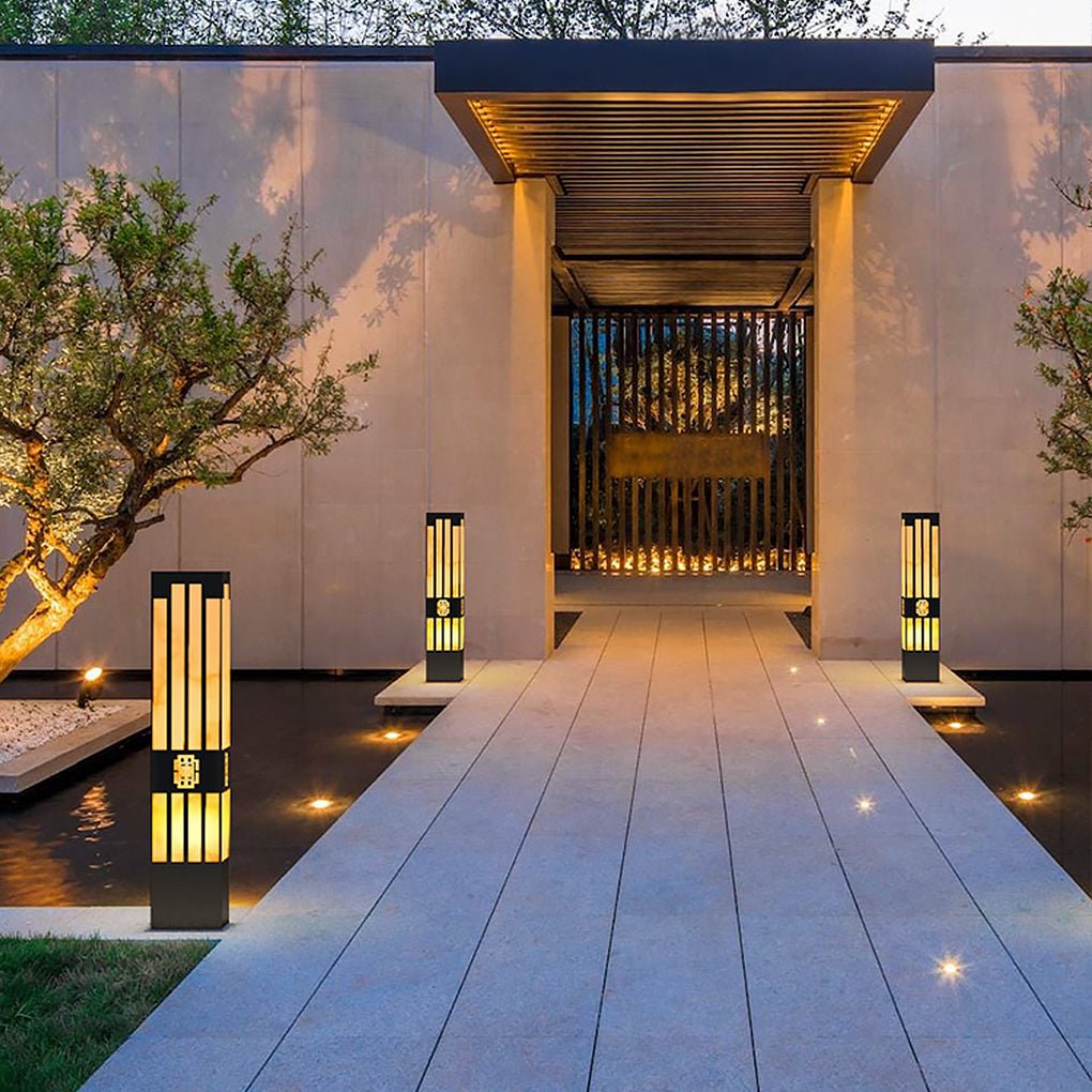 Rectangular Streak-Cut Outdoor Bollard Light — Stainless Steel and Imitation Marble, E27, IP54, 16" to 110"