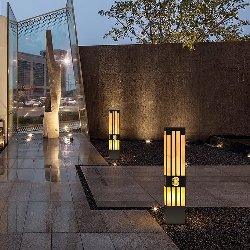Rectangular Streak-Cut Outdoor Bollard Light — Stainless Steel and Imitation Marble, E27, IP54, 16" to 110"