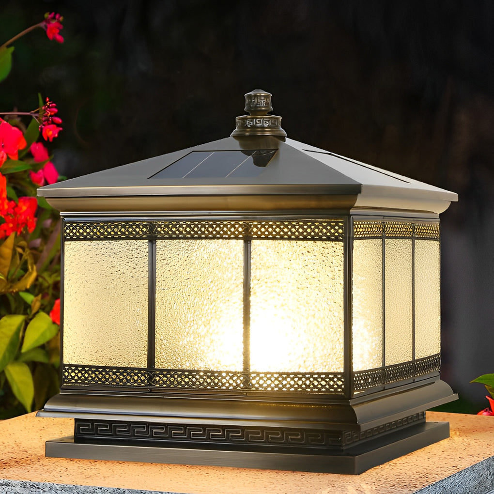 Retro Copper Solar Pillar Light — Solid Copper, Antique Bronze, E27, IP65 Weatherproof, Dual Power, 3 Sizes