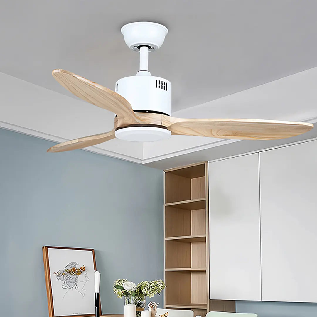 Flush Mount Wooden Ceiling Fan with Light and Quiet DC Motor Fandelier Luxe