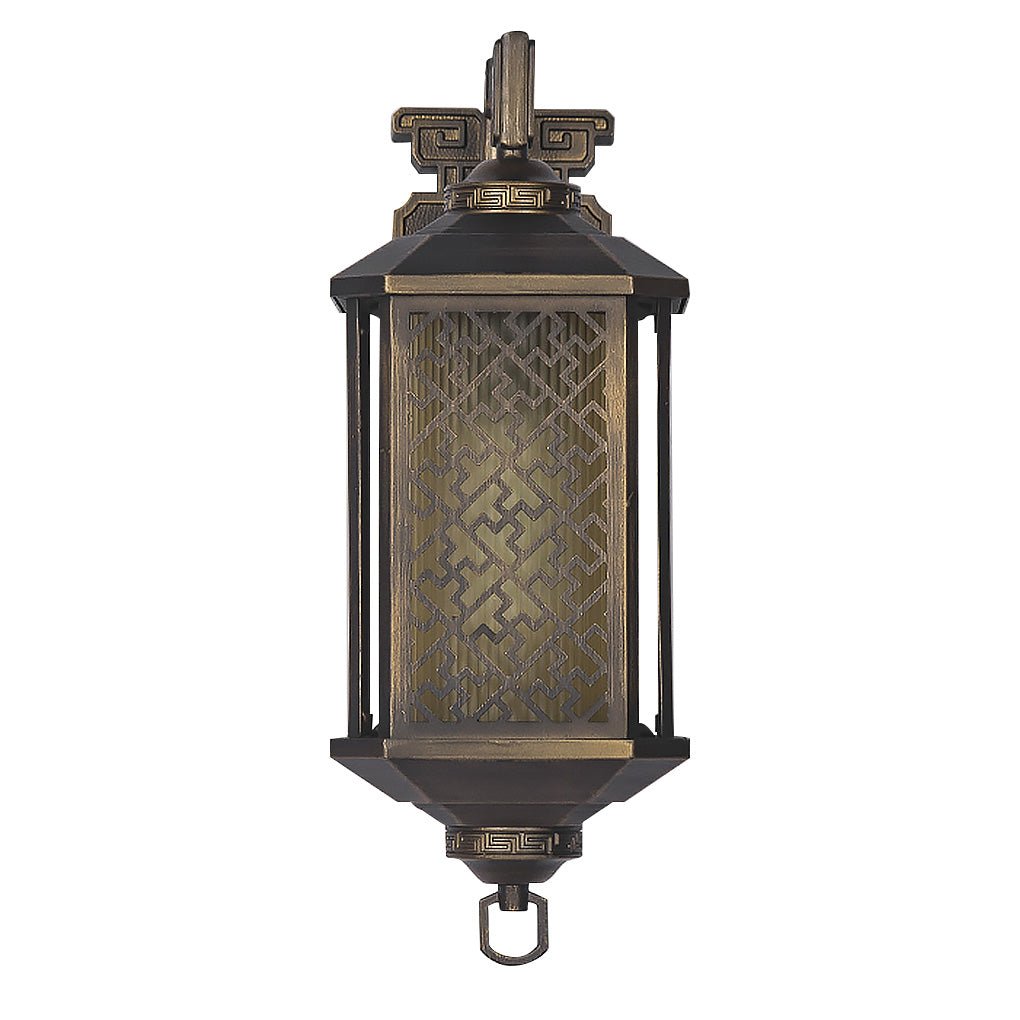 Classical Hollow-Pattern Outdoor Wall Sconce — Copper Iron & Glass, E27, IP54 Waterproof, 6" × 16"