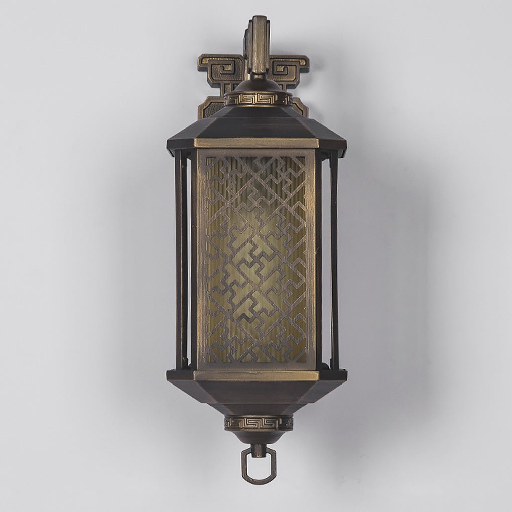 Classical Hollow-Pattern Outdoor Wall Sconce — Copper Iron & Glass, E27, IP54 Waterproof, 6" × 16"