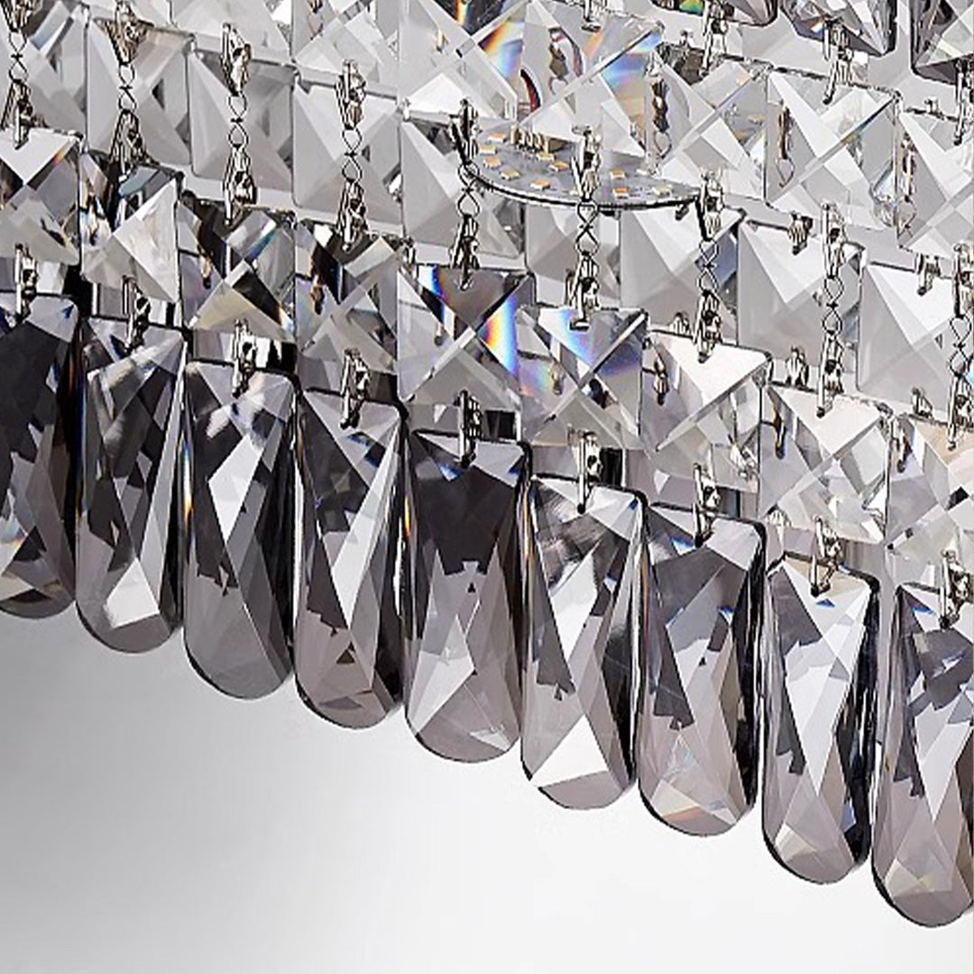 French Crystal Round LED Flush Mount — Polished Stainless Steel, K9 Crystal, 3-Step Dimming, 45cm / 60cm / 80cm
