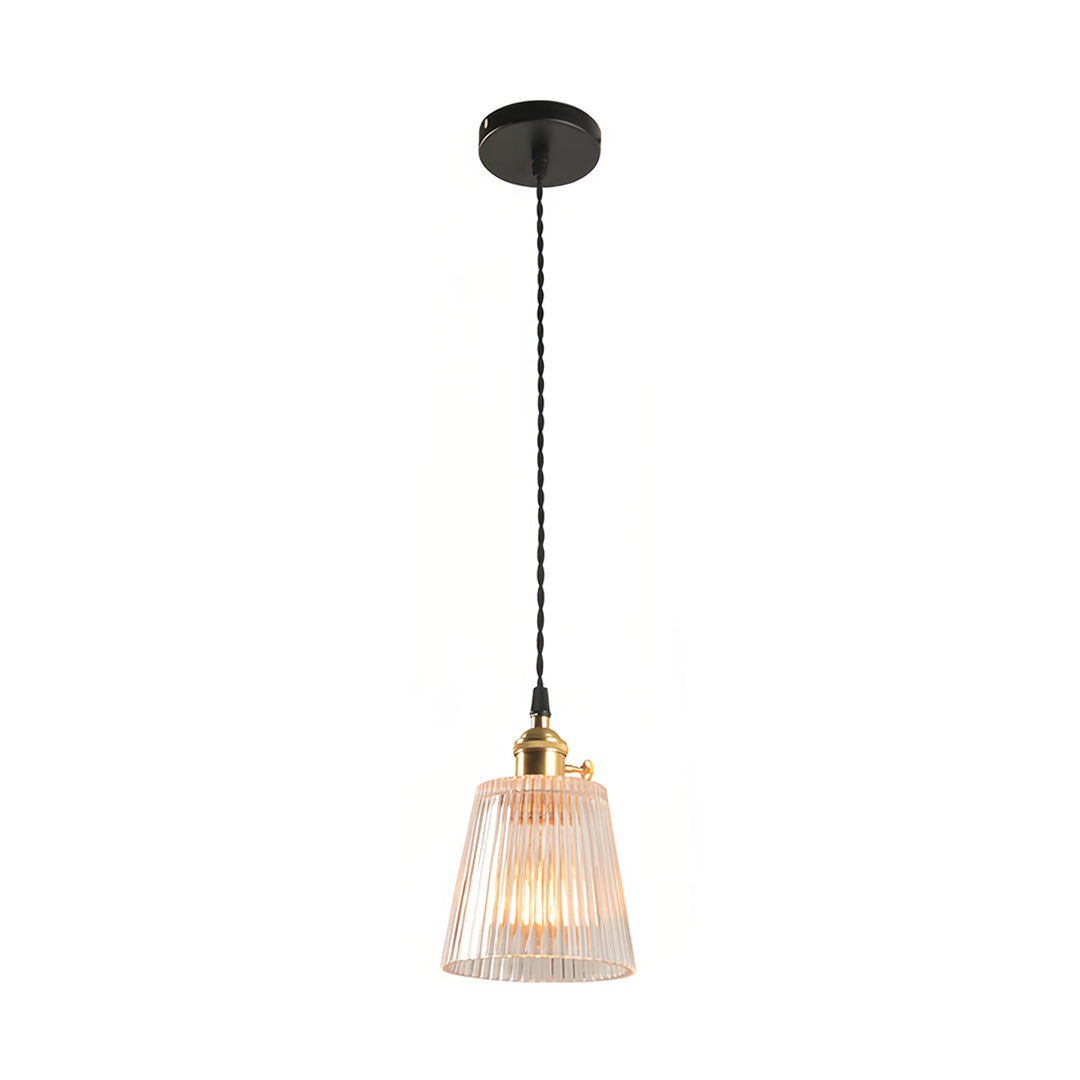 Minimalist Brass Mini Pendant — Clear Striped Glass, E26, 1-Light, Adjustable 1.4m Cord