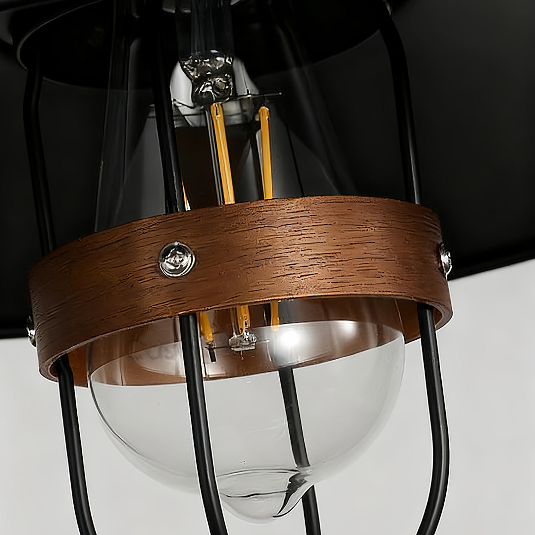 Industrial Vintage Mini Pendant — Black Iron and Walnut Wood, E27, Adjustable 1.8m Chain