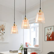 Minimalist Brass Mini Pendant — Clear Striped Glass, E26, 1-Light, Adjustable 1.4m Cord