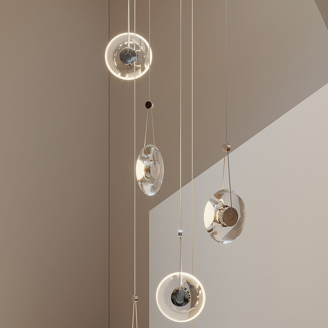 Modern Minimalist Crystal Mini Pendant — Clear Metal Frame, 8W LED, 78.7" Adjustable Chain