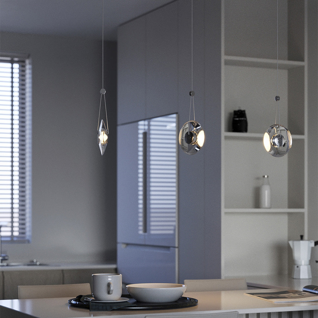 Modern Minimalist Crystal Mini Pendant — Clear Metal Frame, 8W LED, 78.7" Adjustable Chain