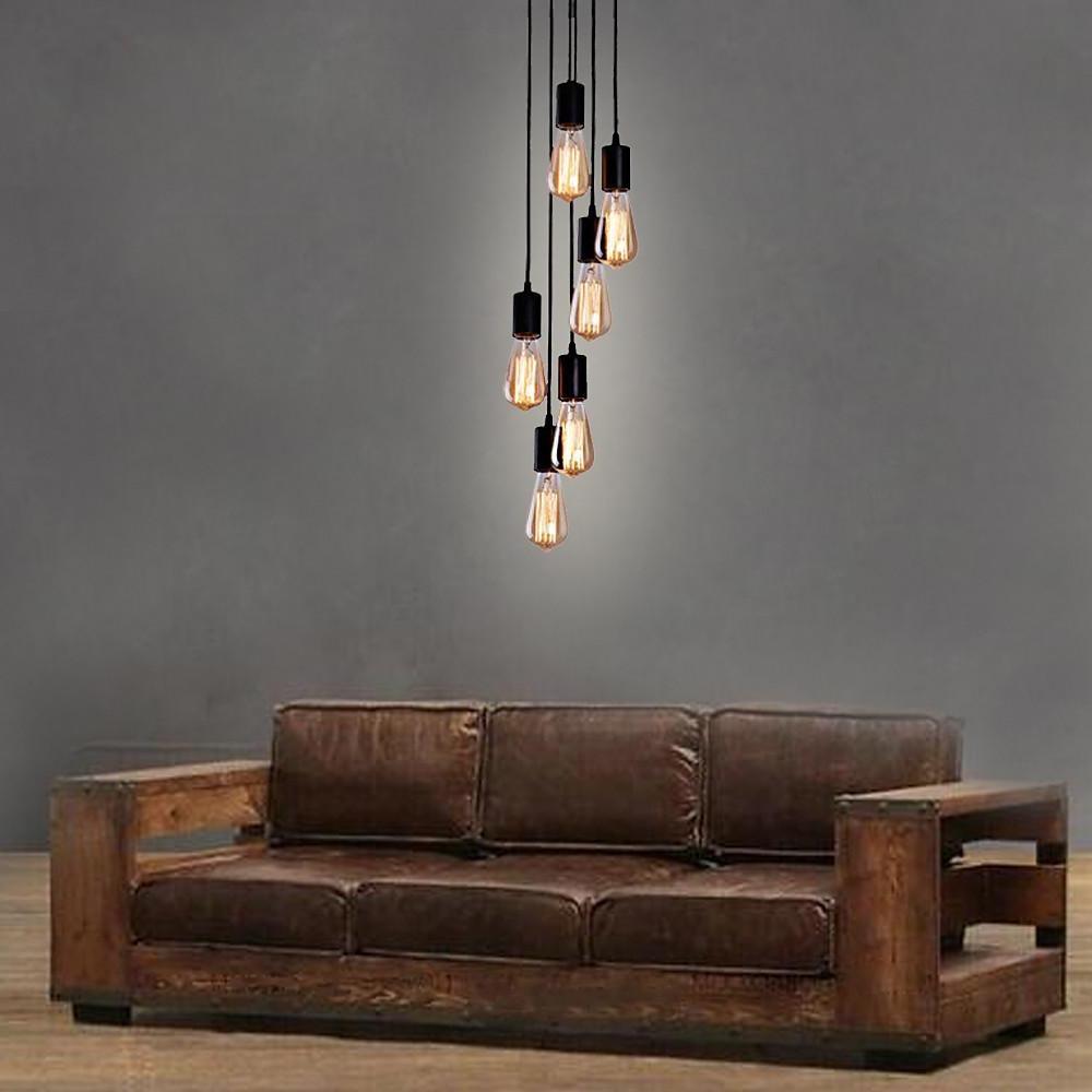 Braided Cluster Teardrop Multi-Light Pendant — Metal, Transparent Glass, 6-Light, Industrial Vintage, Rose Gold / Black