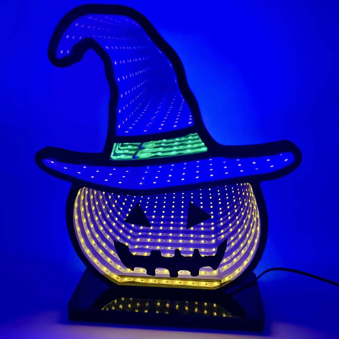 Halloween Pumpkin with Witch Hat Novelty Light — Acrylic, USB 5V, 5W LED, Dual-Color Hat with Warm Yellow Face