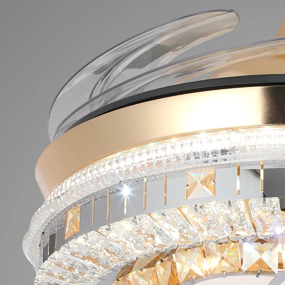 Gold 4-Blade Ceiling Fan with Crystal Light Design and Invisible Lamp Luxe