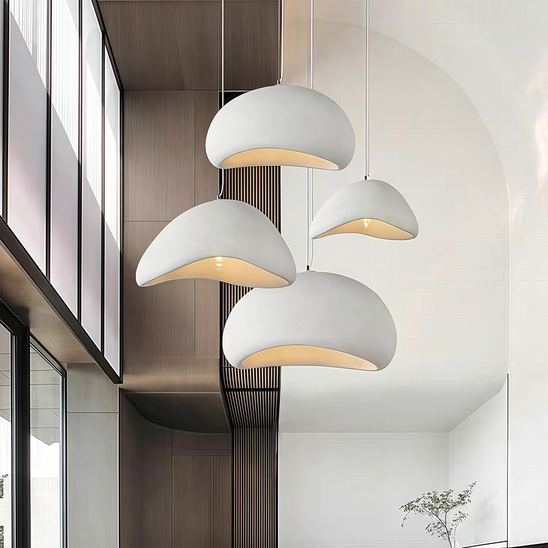Art Deco Wabi-Sabi Flush Mount / Pendant — White Metal, PS Diffuser, 12W Dimmable, Remote Control