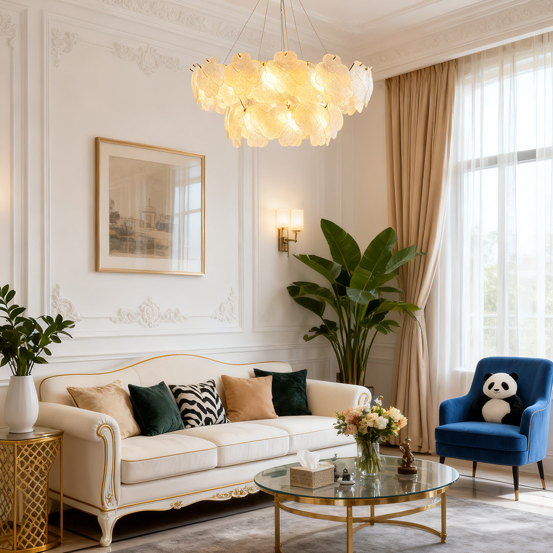 French Country Flower Chandelier — Iron and Glass, 3-Step Dimming, Adjustable Chain, Single / Double-Layer or Long-Row