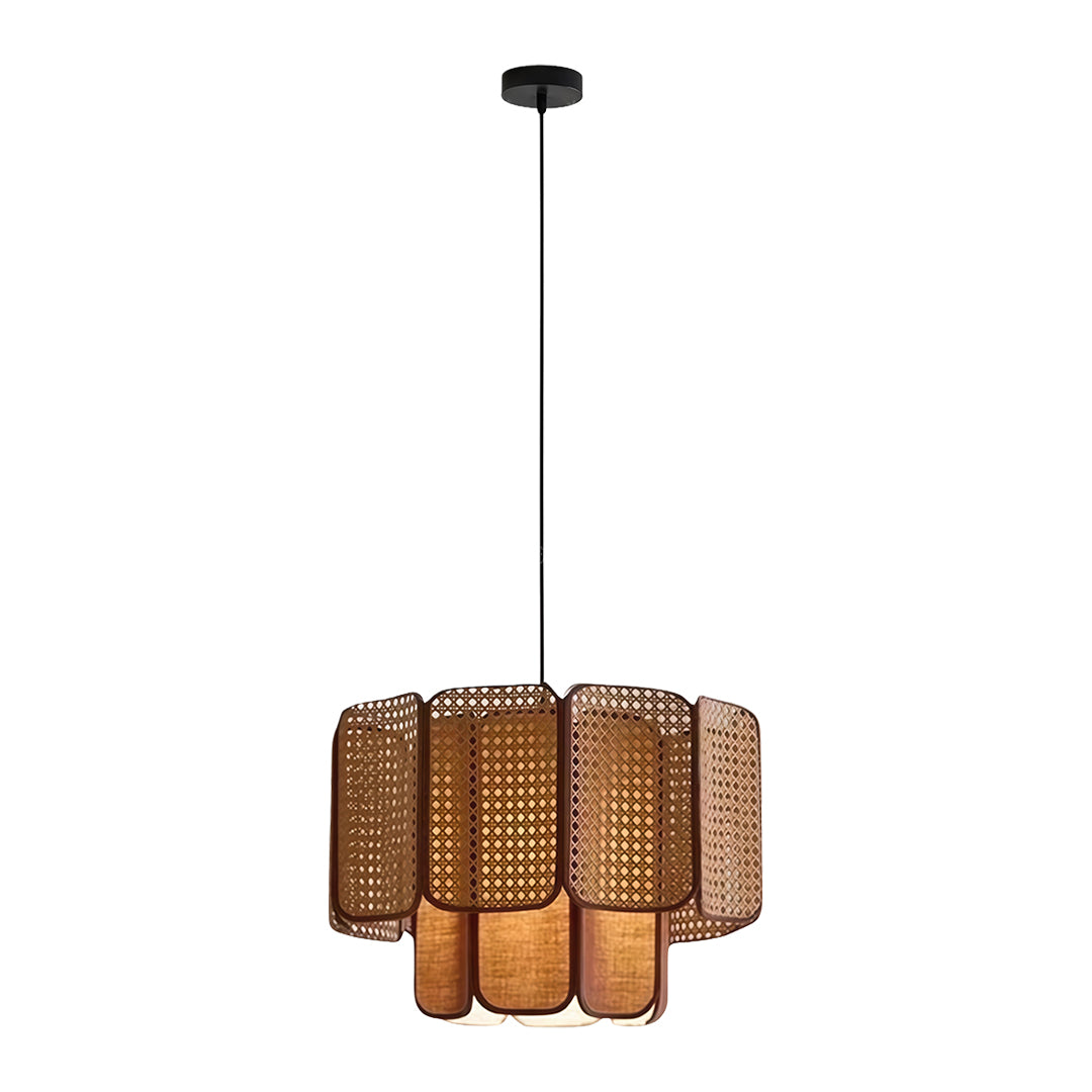 Wabi-Sabi Bamboo & Rattan Pendant — Handwoven, LED E27, 59.1" Adjustable Cord, Natural or Coffee Brown, 4 Sizes