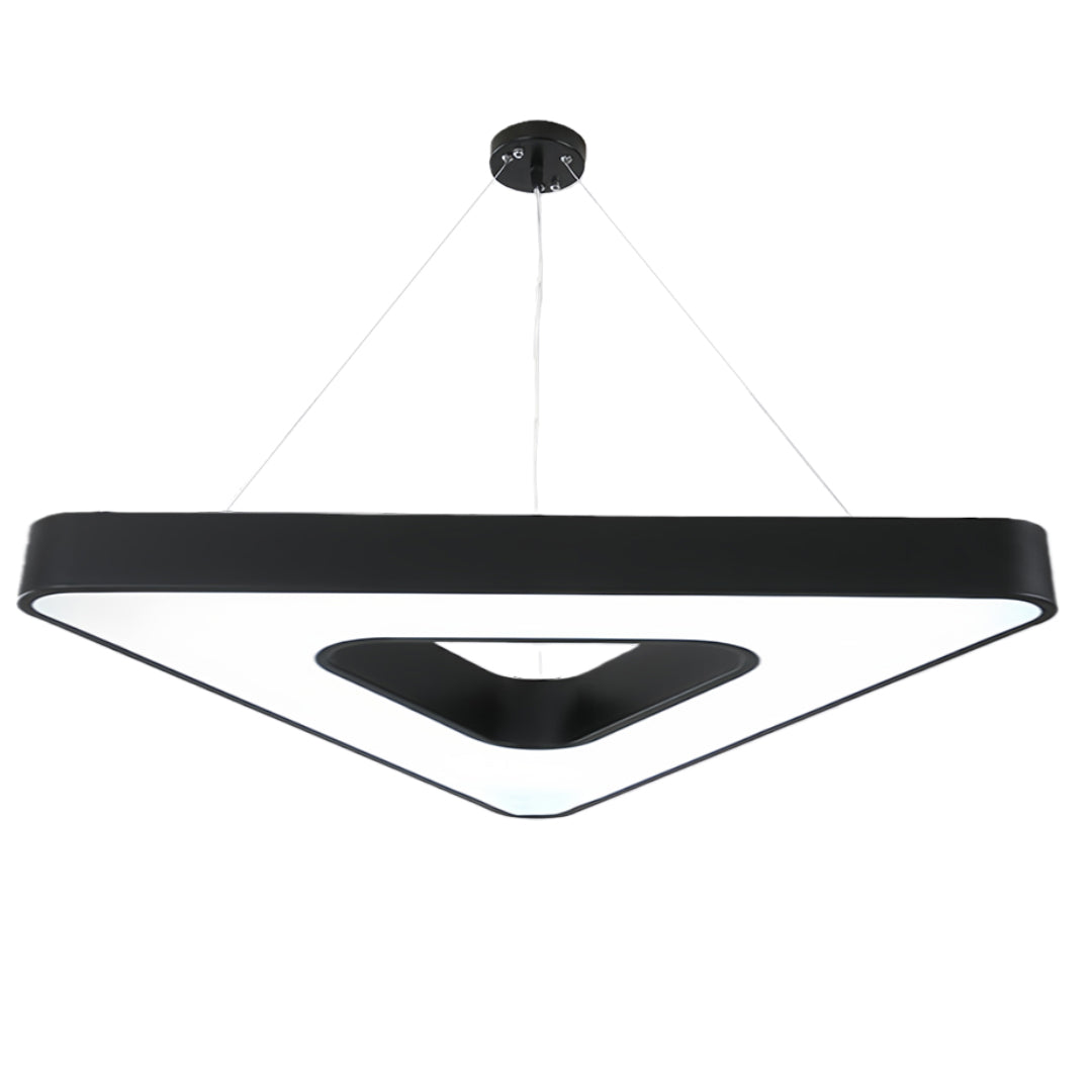 Triangular Geometric LED Chandelier — Black Iron with White Acrylic, Adjustable 39.4" Chain, 5 Sizes