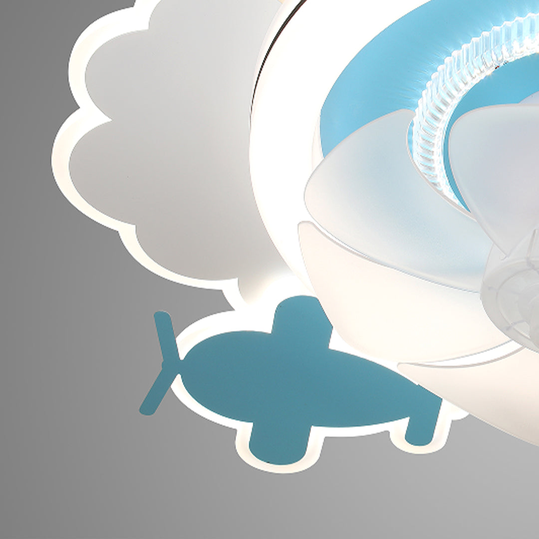 Blue and White Children's Ceiling Fan with Lights and Quiet Motor