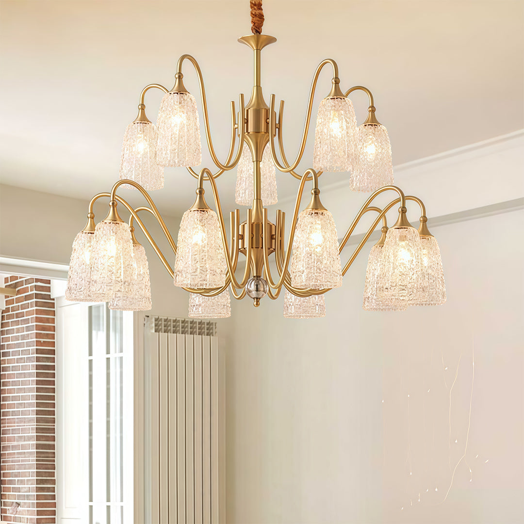 Ornate Vintage Brass Chandelier — Solid Brass and Glass, 5/6/8-Light, Three-Color Dimming (3000K/4500K/6000K), Adjustable Length