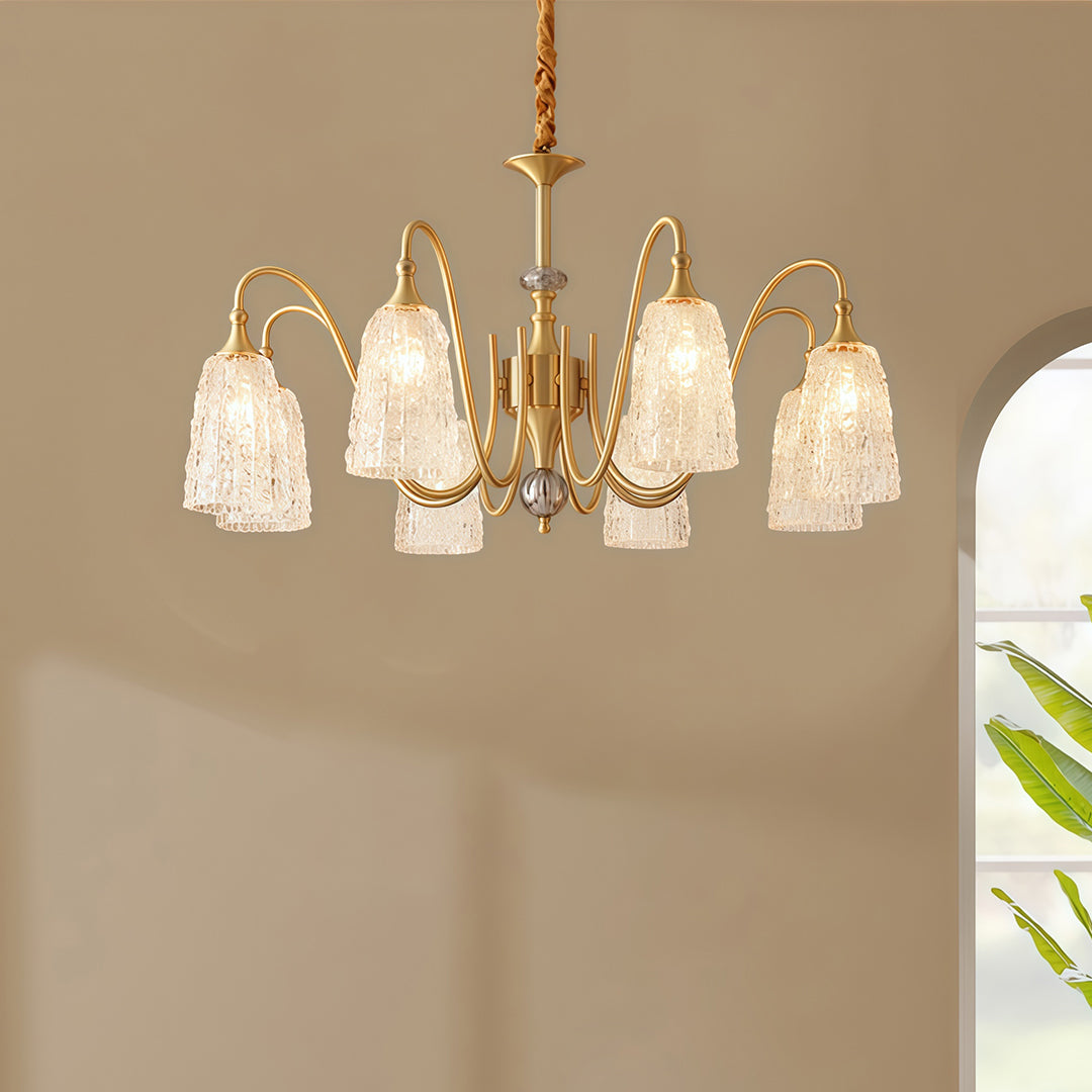 Ornate Vintage Brass Chandelier — Solid Brass and Glass, 5/6/8-Light, Three-Color Dimming (3000K/4500K/6000K), Adjustable Length