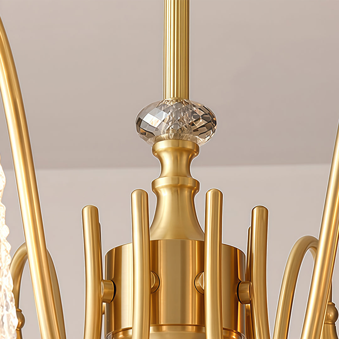 Ornate Vintage Brass Chandelier — Solid Brass and Glass, 5/6/8-Light, Three-Color Dimming (3000K/4500K/6000K), Adjustable Length