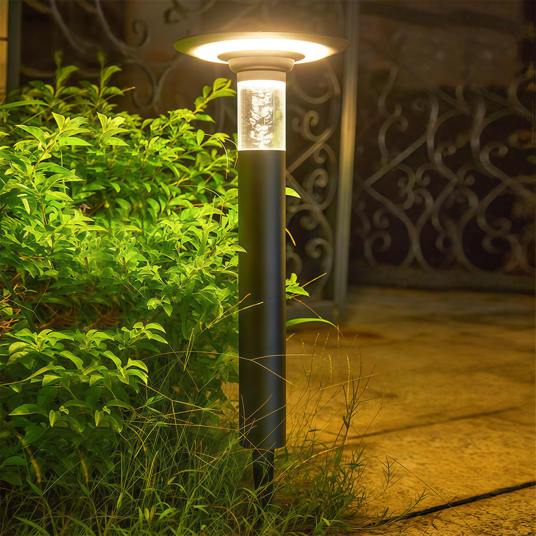 Solar Outdoor Pathway Light — Black Aluminum, 5W LED, Dual Color Temperature (3000K/6000K), IP65, 4000mAh, Ground Stake