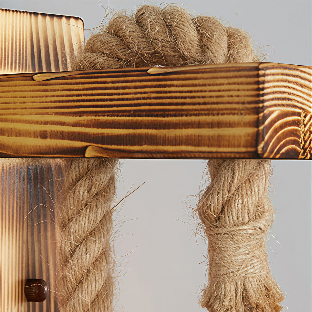 Rustic Iron Mesh Wall Sconce — Jute Rope and Wood Accents, 4W LED E27, Hardwired, Warm White 3000K