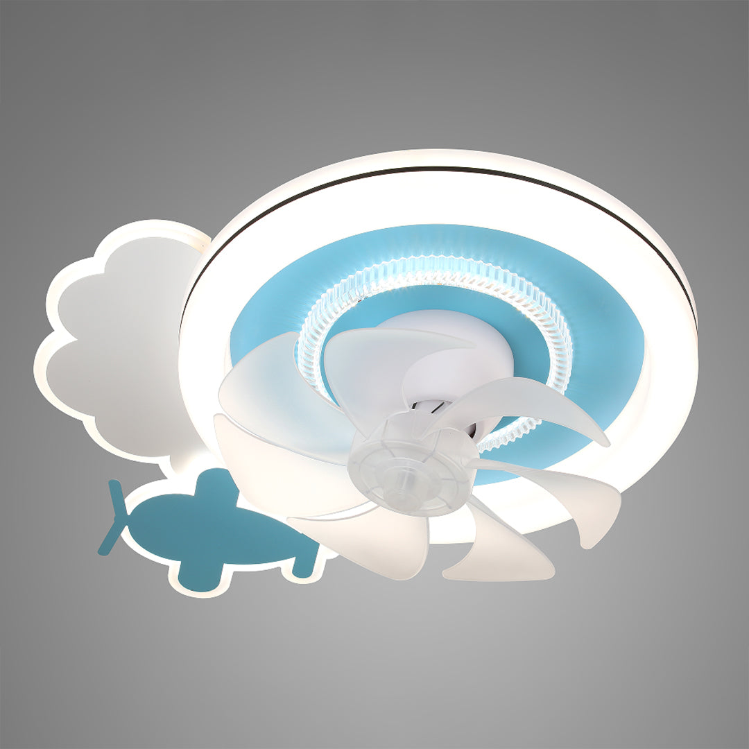 Blue and White Children's Ceiling Fan with Lights and Quiet Motor