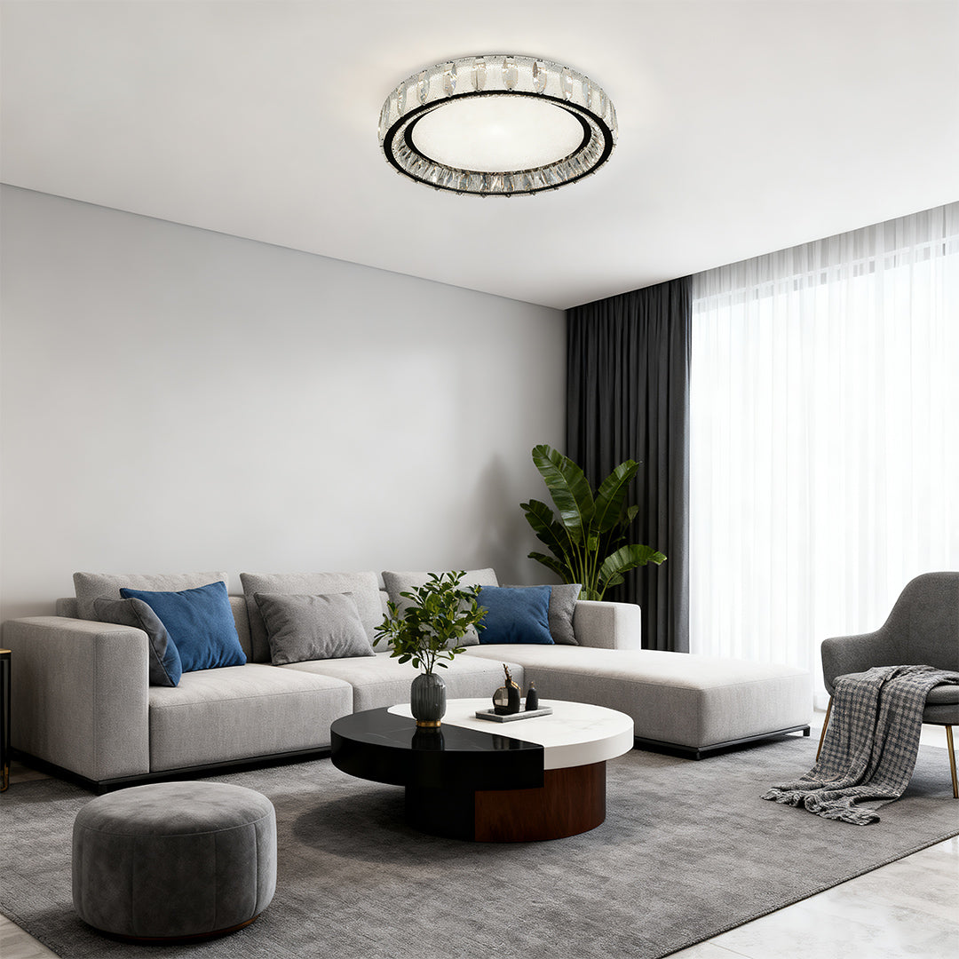 Simple Luxury Chrome Flush Mount Light with Crystal Accents