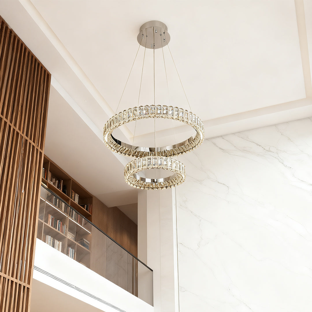 Minimalist Ring Chandelier — Crystal Accents, Dual-Color 3000K/6000K, Adjustable Cable, 50–100cm