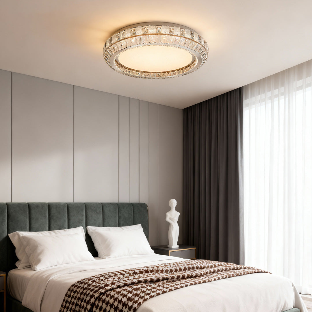 Linear Geometric Crystal Flush Mount — Stainless Steel, Dual-Color 3000K/6000K, 100cm or 120cm