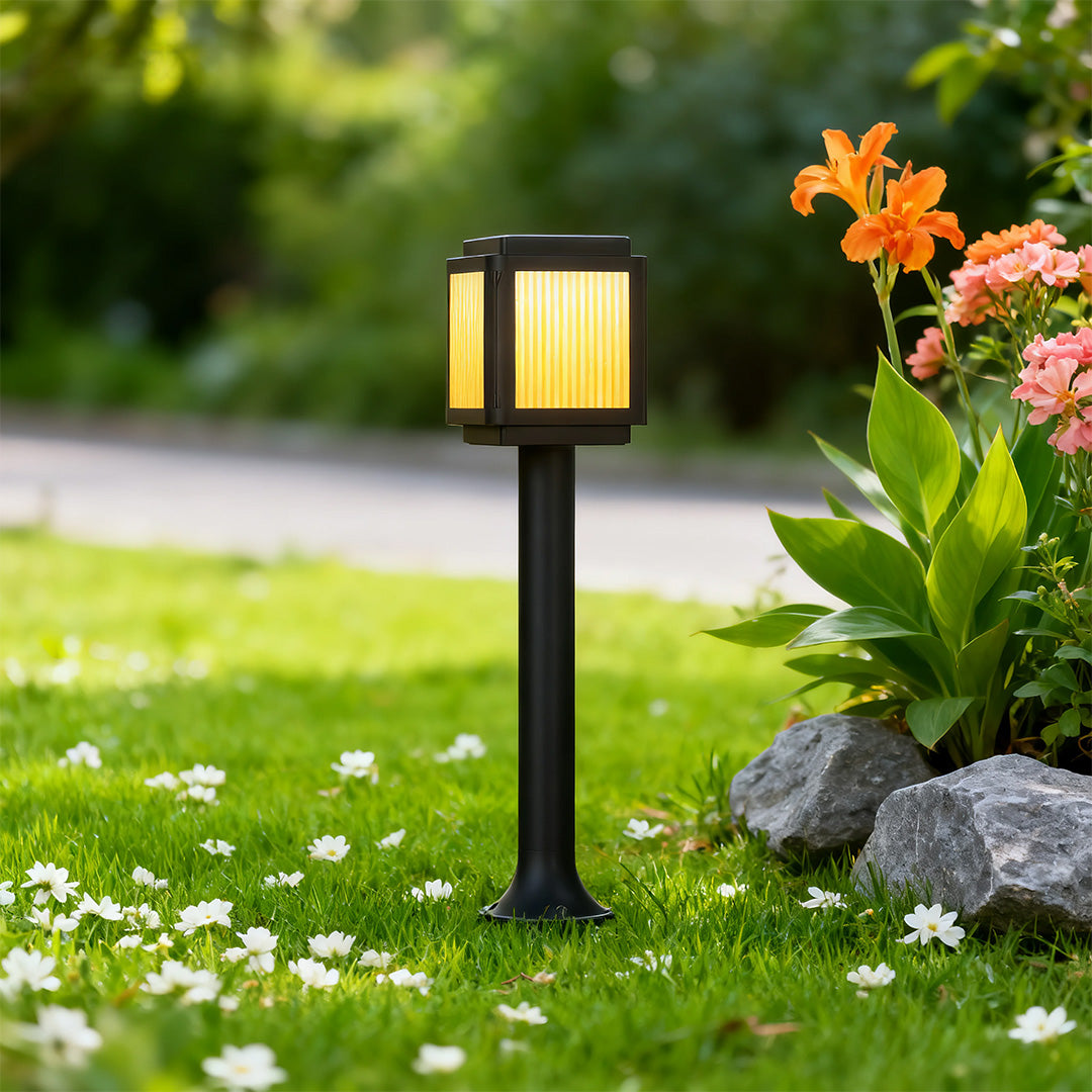 Modern Solar Post-Top Path Light — Black Aluminum, LED, 3-Step Dimming (3000K/4000K/6000K), Remote Control, IP54, 23.6"