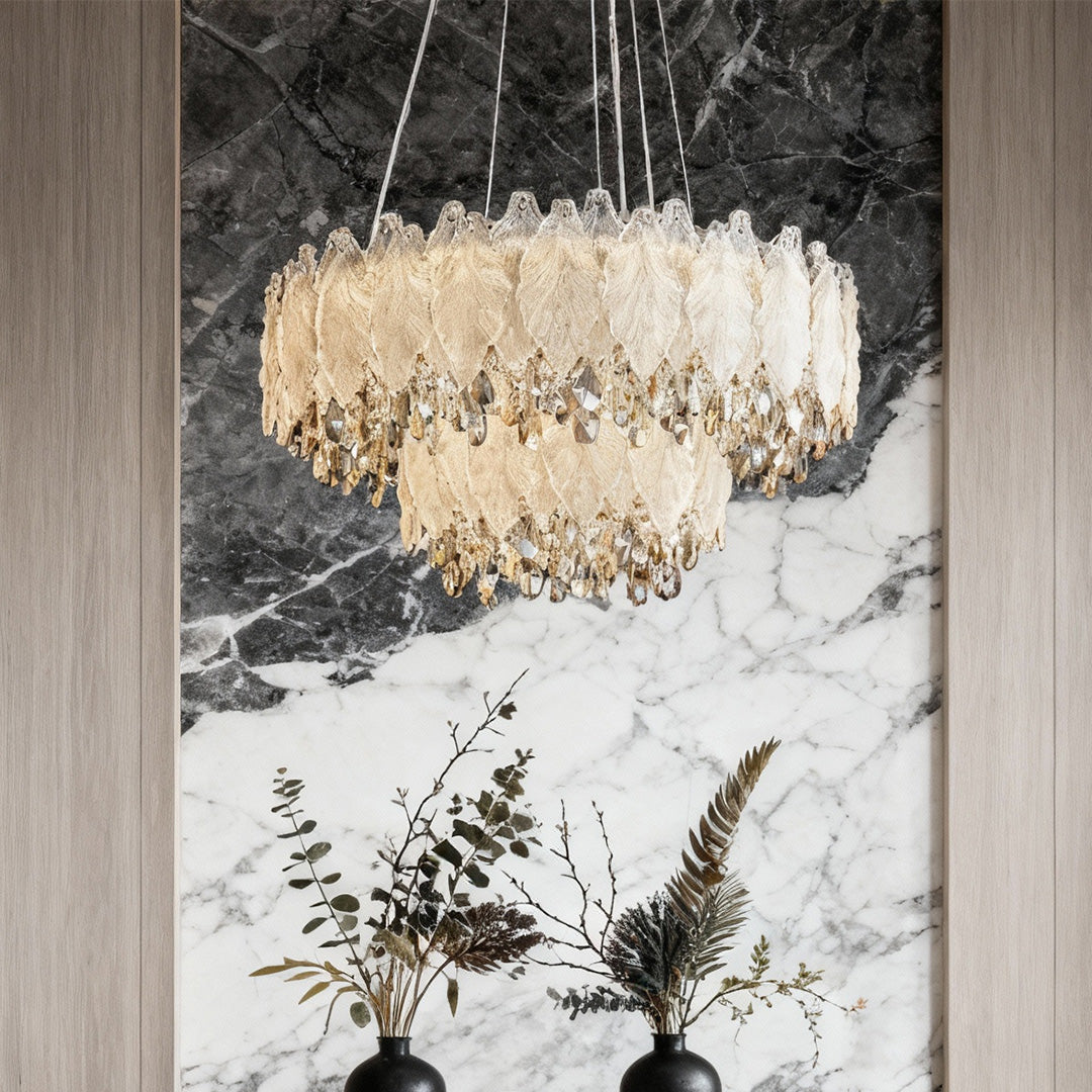 French Country Crystal Chandelier — Champagne Gold Carbon Steel, LED, 3-Step Dimming, 59.1" Adjustable Chain