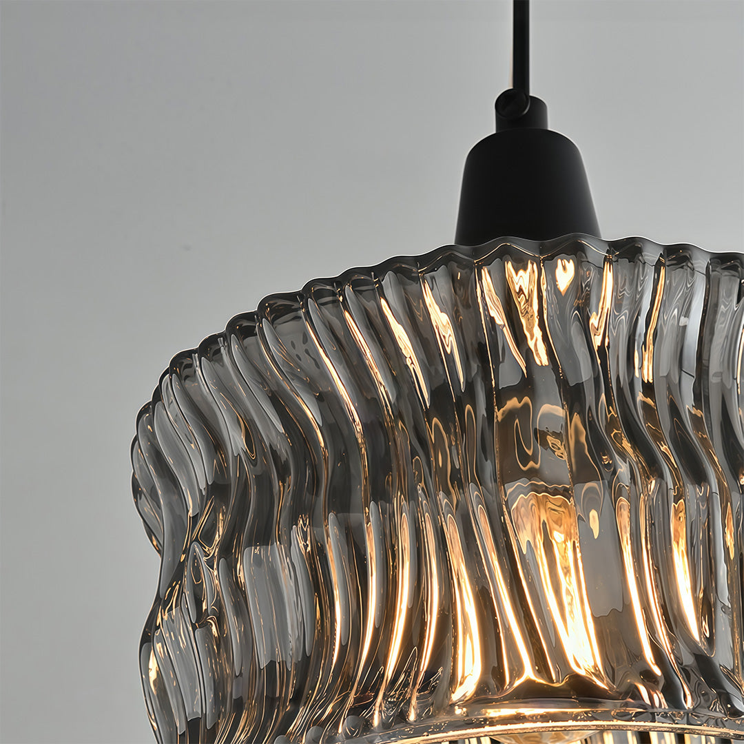 Glass Drum Mini Pendant — Copper-Black, 1-Light, 6W, 3-Step Dimming (3000K/4500K/6000K), Adjustable Cord