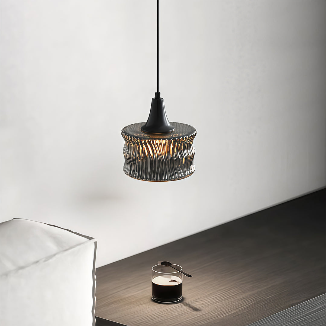 Glass Drum Mini Pendant — Copper-Black, 1-Light, 6W, 3-Step Dimming (3000K/4500K/6000K), Adjustable Cord