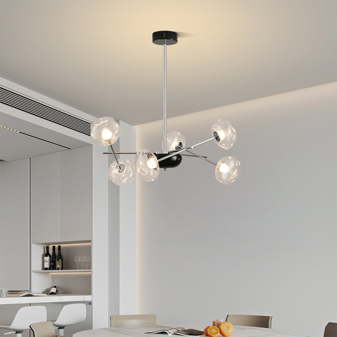Magic Bean LED Chandelier — Iron with Pleated Glass Shades, Tri-Color Dimmable, RA≥97, 6-, 8-, or 10-Light