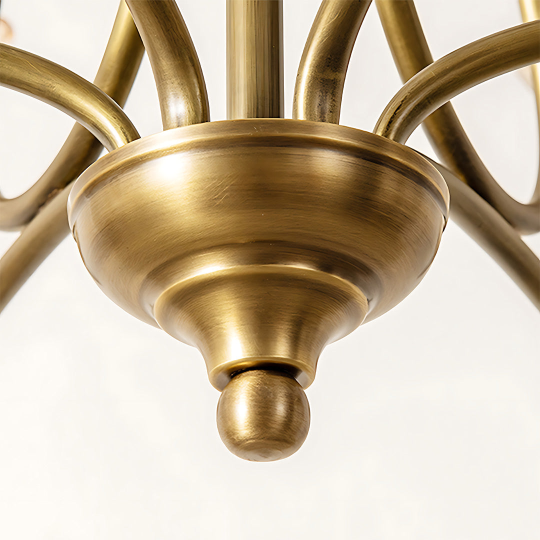 Vintage Gold Glass Chandelier — Full Copper Brass, 6-Light E14, 3-Step Dimming, 31"