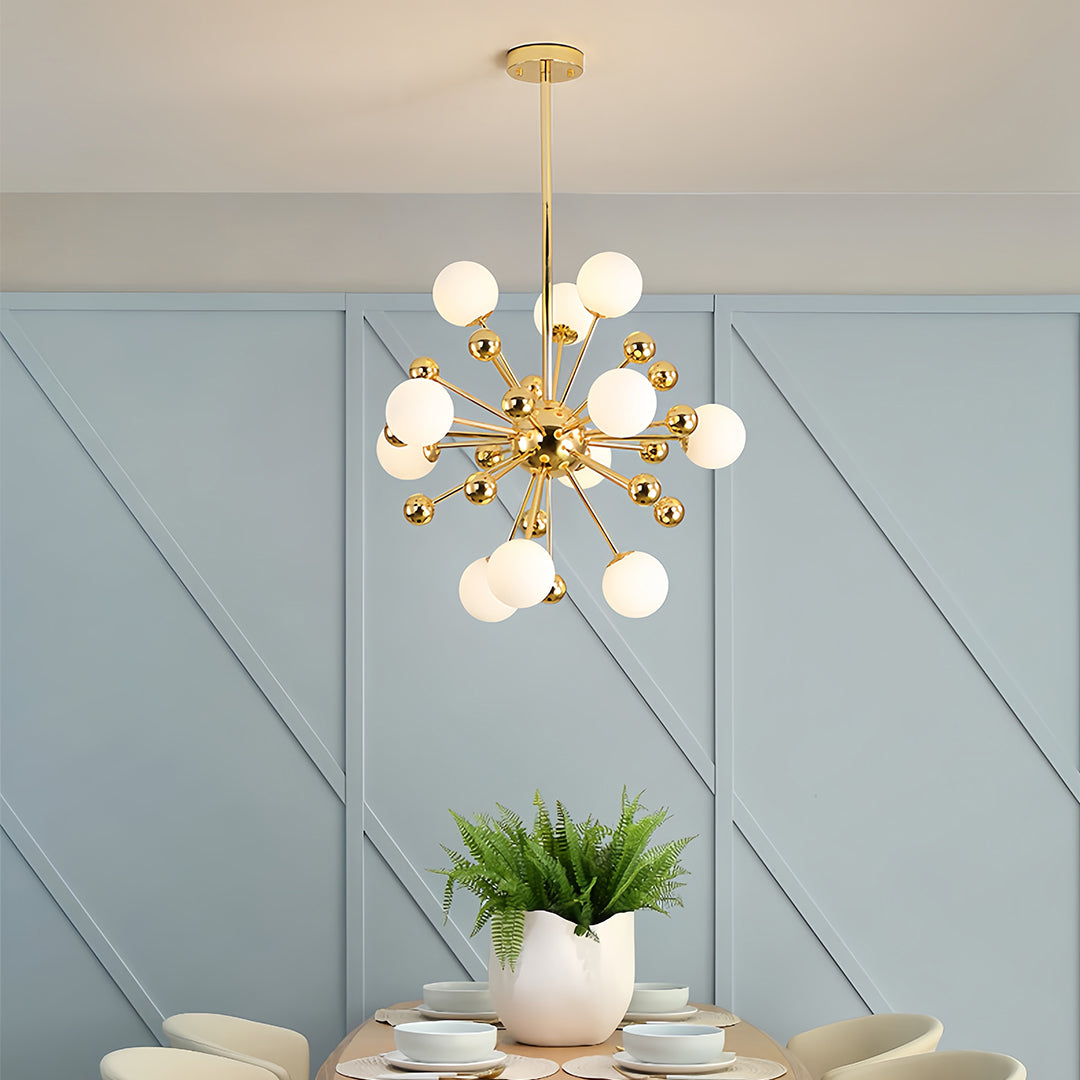 Dandelion Sputnik Chandelier — Gold-Plated Iron, 12-Light, G9 LED, Adjustable Height