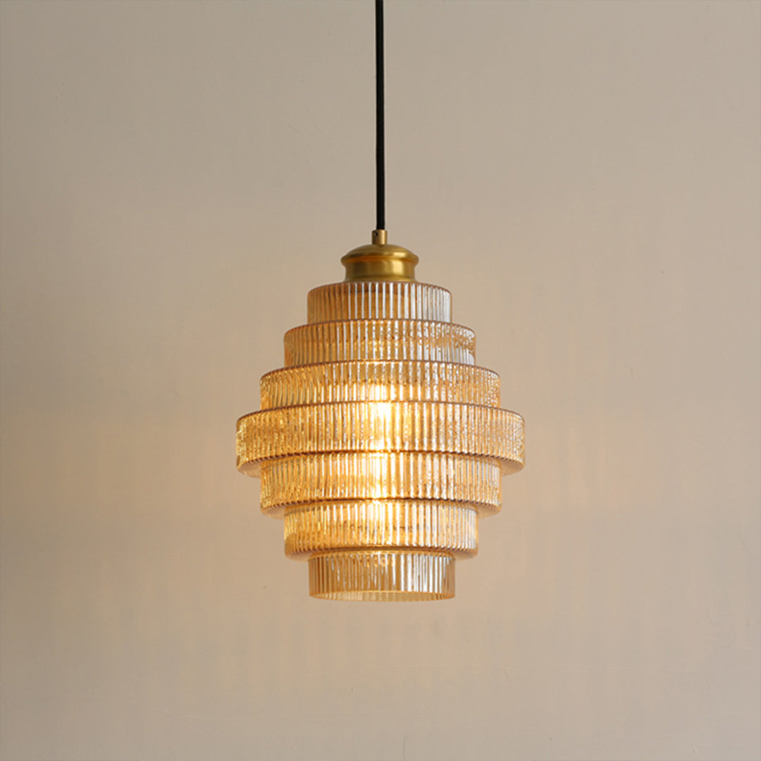Mid-Century Honeycomb Mini Pendant — Cognac Iron and Clear Glass, E27, 1-Light, Adjustable Height