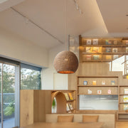 Zen Japanese Paper Pendant — Natural Raffia Shade, Iron Frame, 10W LED E27, 47.2" Adjustable Cord