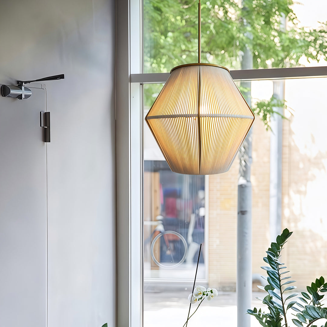 Braided Hemp Rope Pendant Light — Iron Frame, Japandi Rustic, 7W LED, Adjustable 59.1" Cord