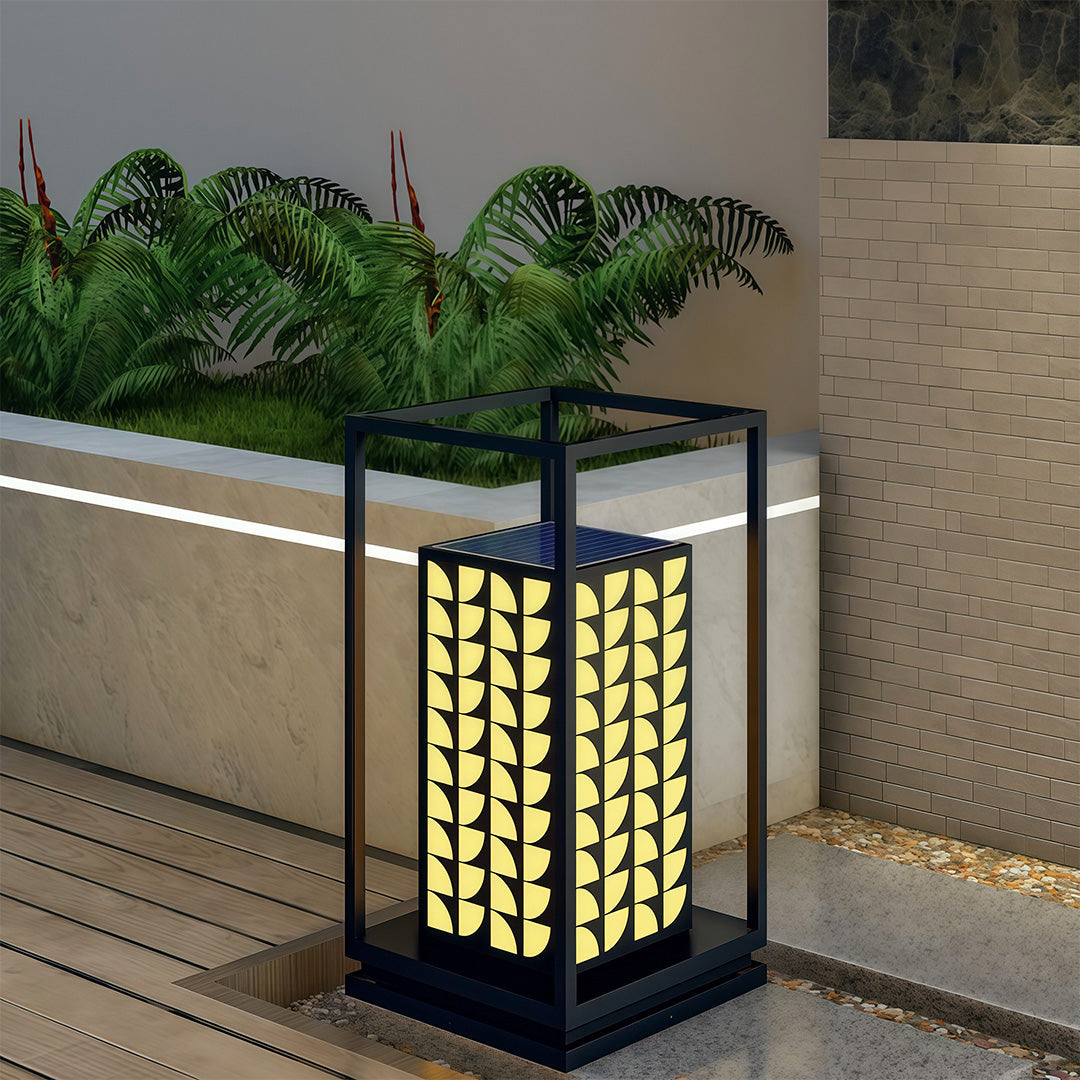 Modern LED Bollard Path Light — Black Stainless Steel, Acrylic Shade, Solar / Hardwired, IP65, 10000mAh