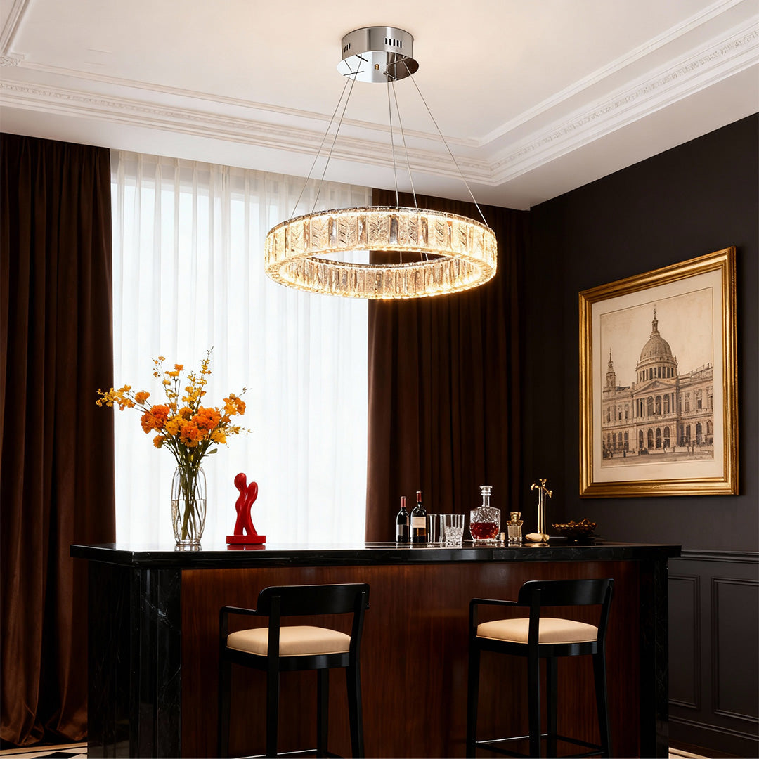 Ring LED Crystal Chandelier — Stainless Steel, Dual-Color 3000K/6000K, Single or Double Ring, 50–80cm