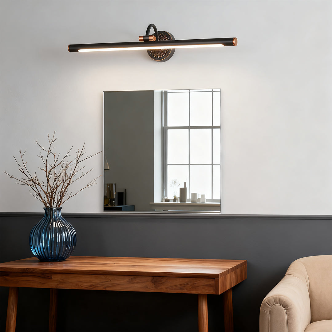 Retro Tube Vanity Light Bar — Full Copper, White Acrylic, LED 4000K, 240° Adjustable, 9W–16W, 17.7"–29.5"