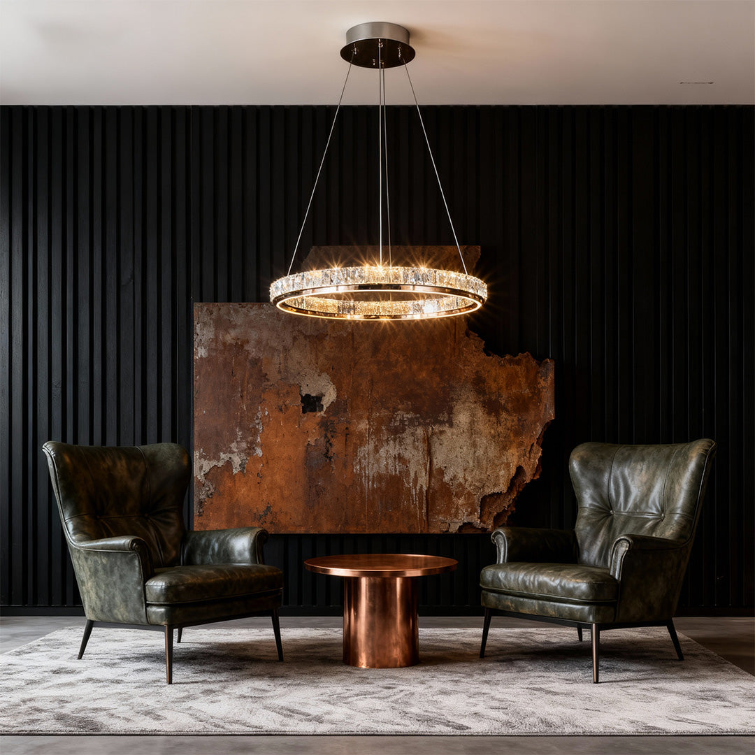 Round Ring Crystal Chandelier — Stainless Steel, LED, Dual-Color 3000K/6000K, Single or Double Ring, 50cm–80cm