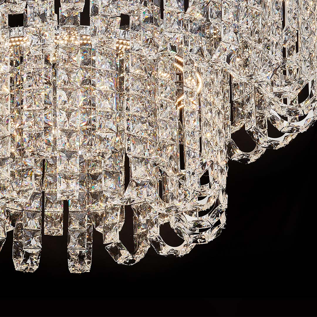 Modern Minimalist Crystal Chandelier — Chrome Stainless Steel, Three-Color Dimming, Adjustable Height, 5 Sizes