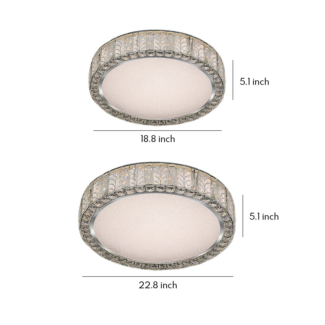 Round Crystal Flush-Mount Ceiling Light — Titanium Gold Stainless Steel, LED, Dual-Color Temperature, 50cm / 60cm