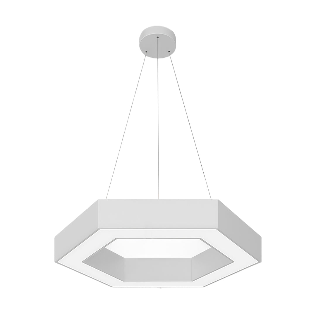 Hexagonal Geometric Honeycomb LED Pendant — Iron, Acrylic Shade, 6 Sizes, 39.4" Adjustable Chain, Black or White