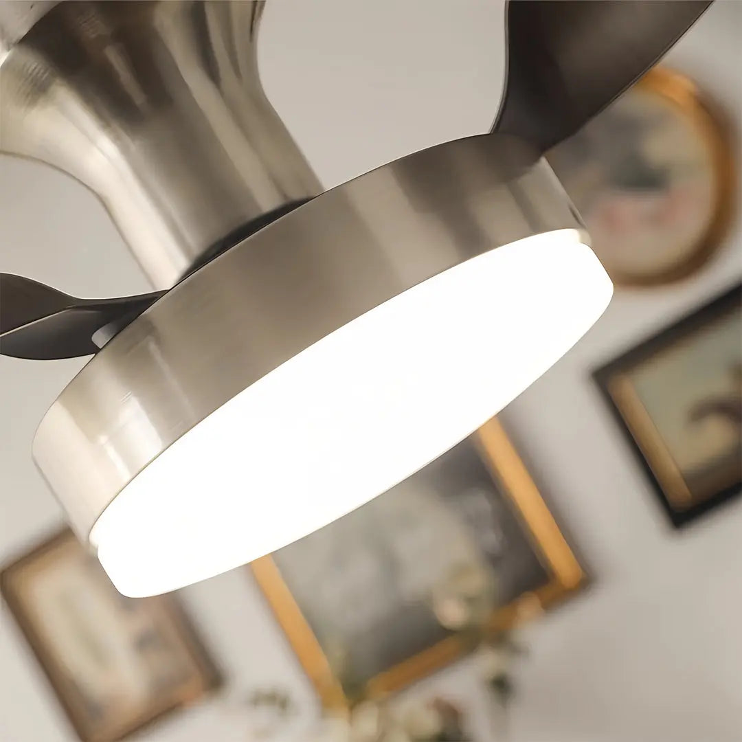 French Retro 3-Blade Silver Ceiling Fan with Light and Hardware Luxe