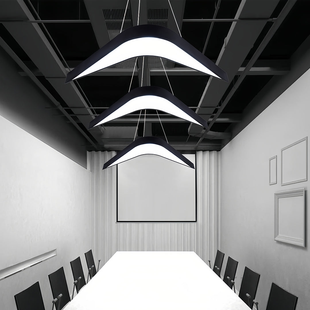 Swallowtail Geometric Chandelier — Black Wrought Iron, White Acrylic, LED, 31.5"–55.1" Dia.