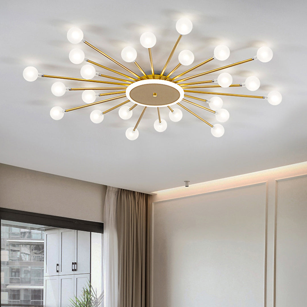 Sputnik Flush-Mount Ceiling Light — Iron and Glass, 18/24/30-Light, 54W–90W, Gold or Black, 3-Step Dimming