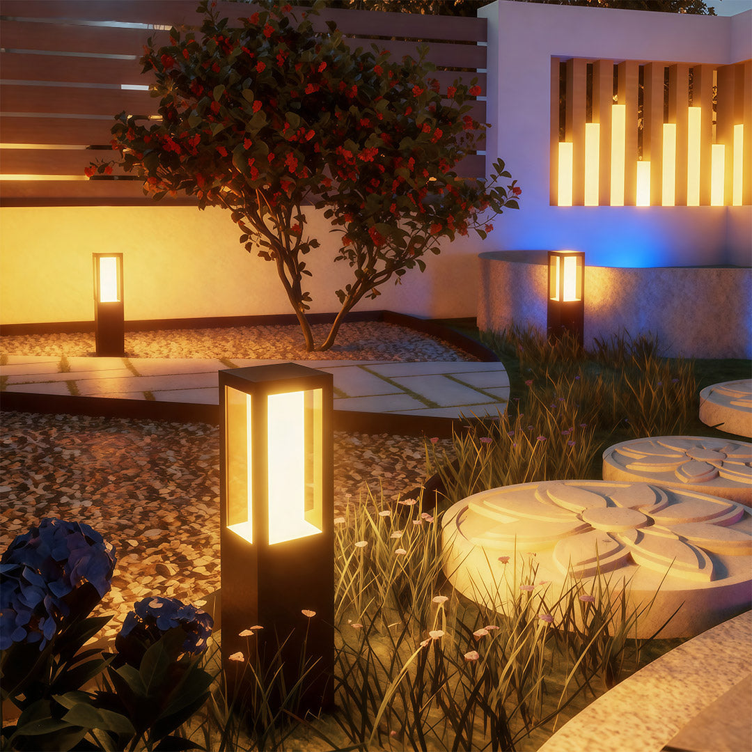 Minimalist Outdoor Path Bollard Light — Black Aluminum, LED 3000K, IP54, 40CM / 60CM / 80CM